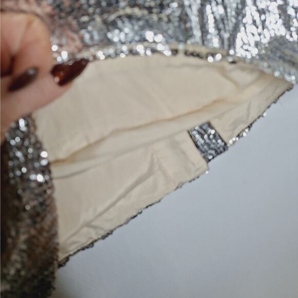 J. Crew Allover Sequins Pencil Skirt Silver 16 Holiday Pencil Skirt Formal Glam - Picture 10 of 14